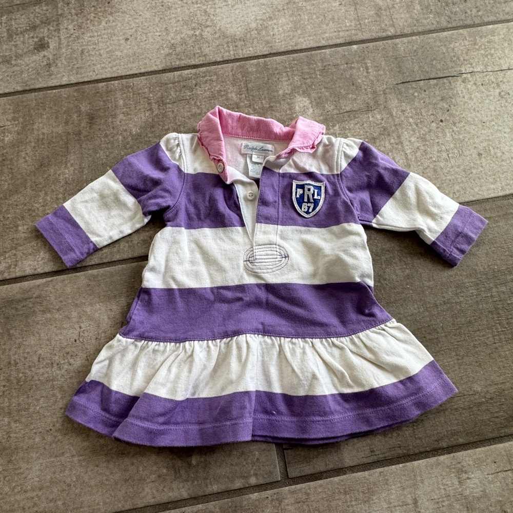 Ralph Lauren Pink Collar Purple & White Striped Polo Dress